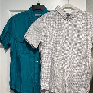 Express Men's Teal and Patterned White Casual Shirts